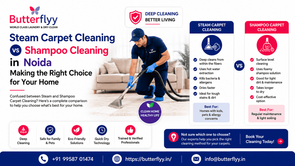 Steam Carpet Cleaning vs Shampoo Cleaning in Noida: Making the Right Choice for Your Home